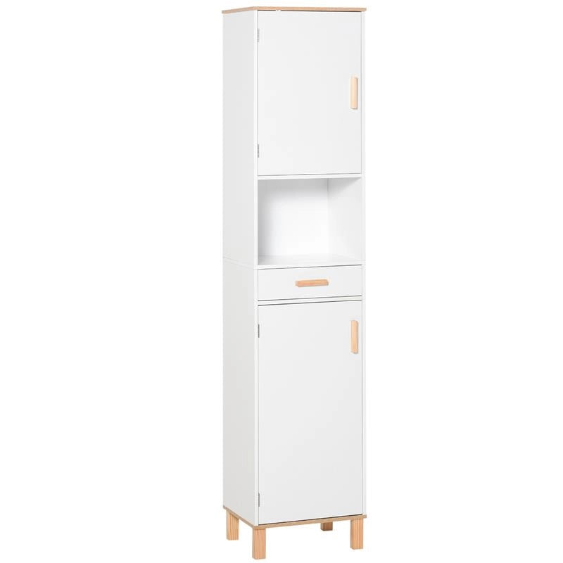 MOBILE SALVASPAZIO BAGNO IN LEGNO BIANCO, MOBILE A COLONNA CON ARMADIETTI E CASSETTO 39X30X180CM