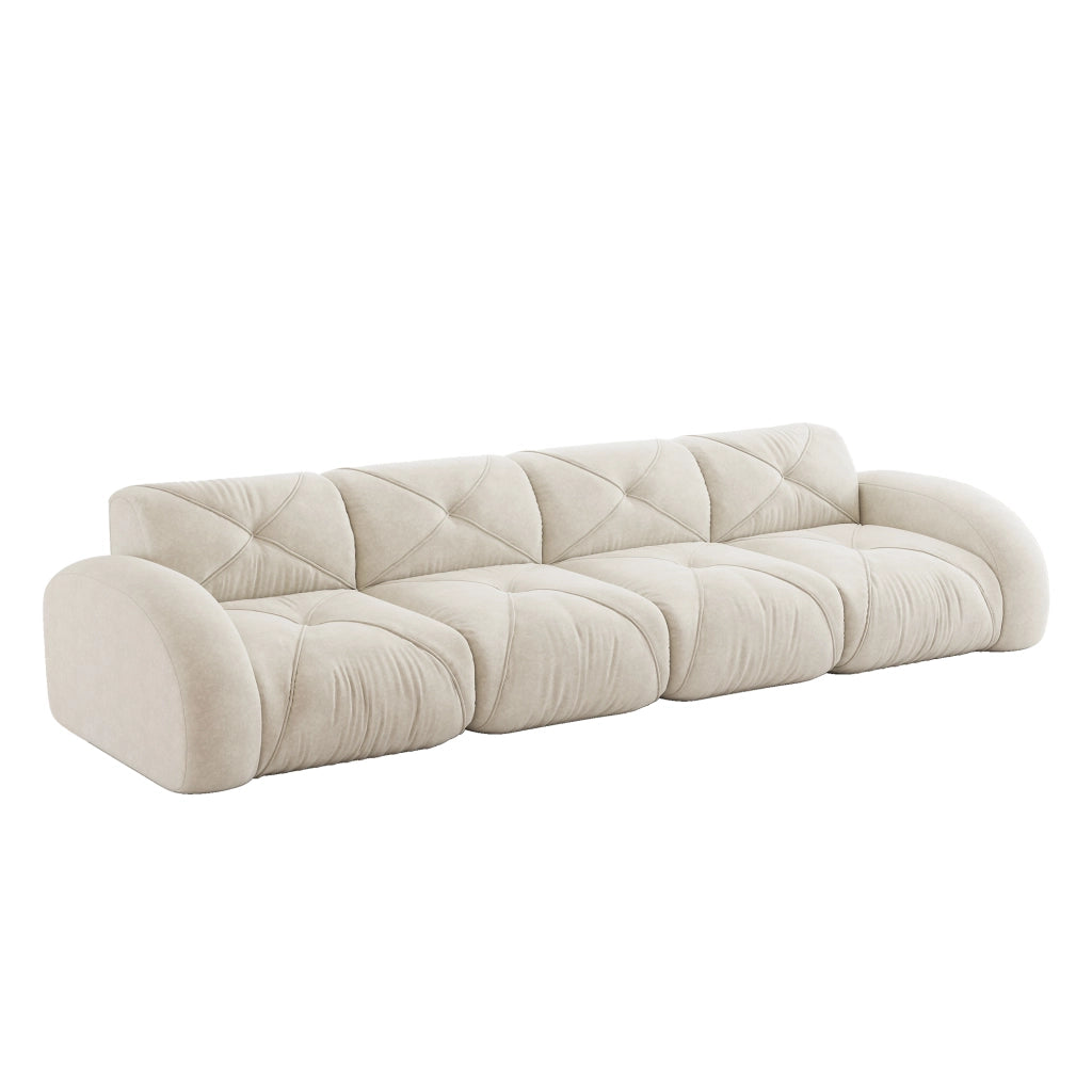 Divano modulare a quattro posti senza telaio con schiuma 32D e tessuto chenille beige chiaro 358 × 95 × 76 cm