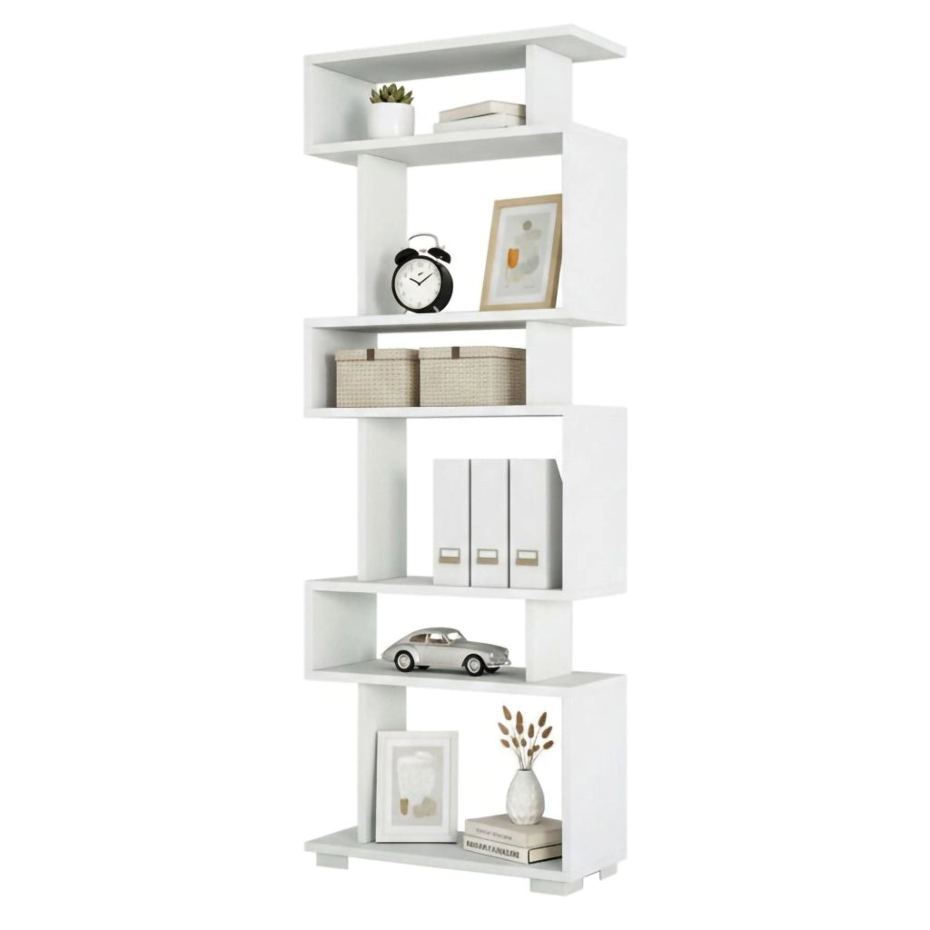 Libreria Doralice, Scaffale da ufficio, Mobile portalibri, Biblioteca, 60x20h165 cm, Bianco