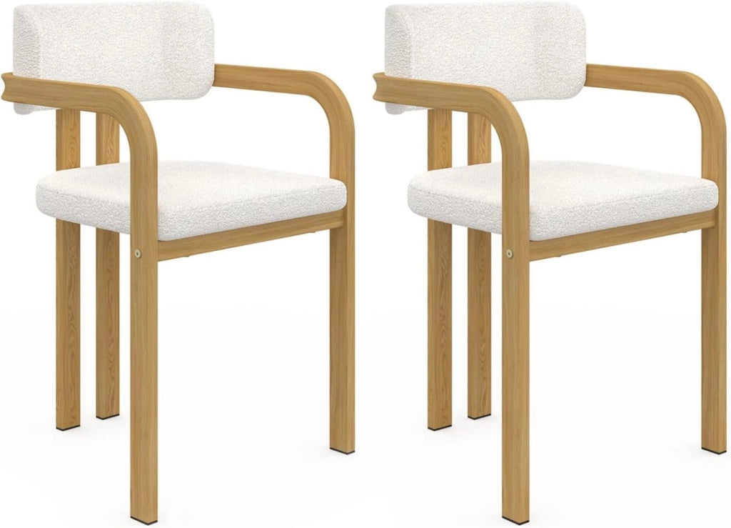 Set di 2 sedie da pranzo e poltroncine da tavolo ESMA in metallo effetto legno e tessuto bouclette con braccioli