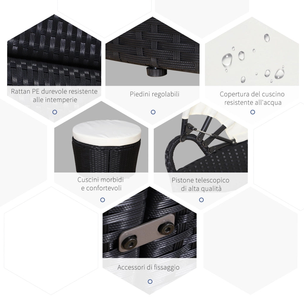 Set Salotto da Giardino in Rattan Divano Circolare con Tettuccio  Nero e Beige