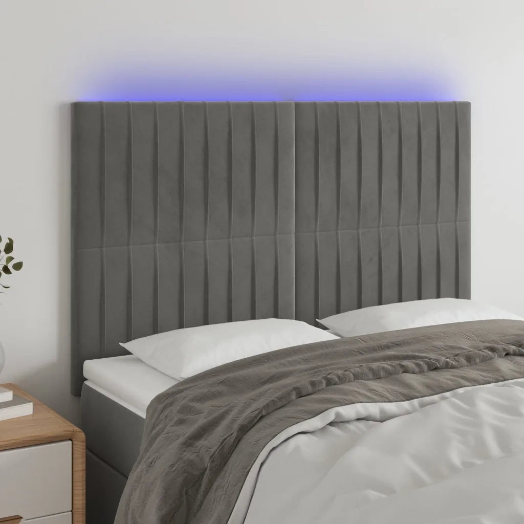 Testiera a LED-Testata con LED Grigio Chiaro 144x5x118/128 cm in Velluto 842146