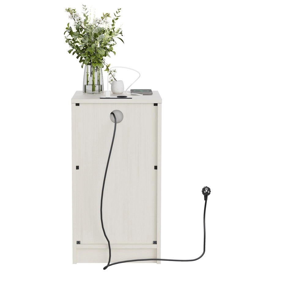 Comodino con Carica USB e Presa ¨C Xylo ¨C Legno Chiaro, 33x40x61,5 cm