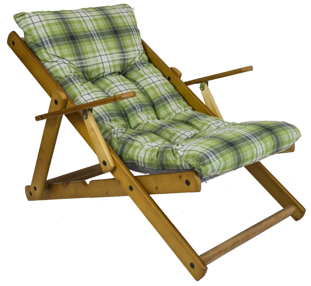 Poltrona Relax 3 Posizioni in Legno con Cuscino Imbottito Verde