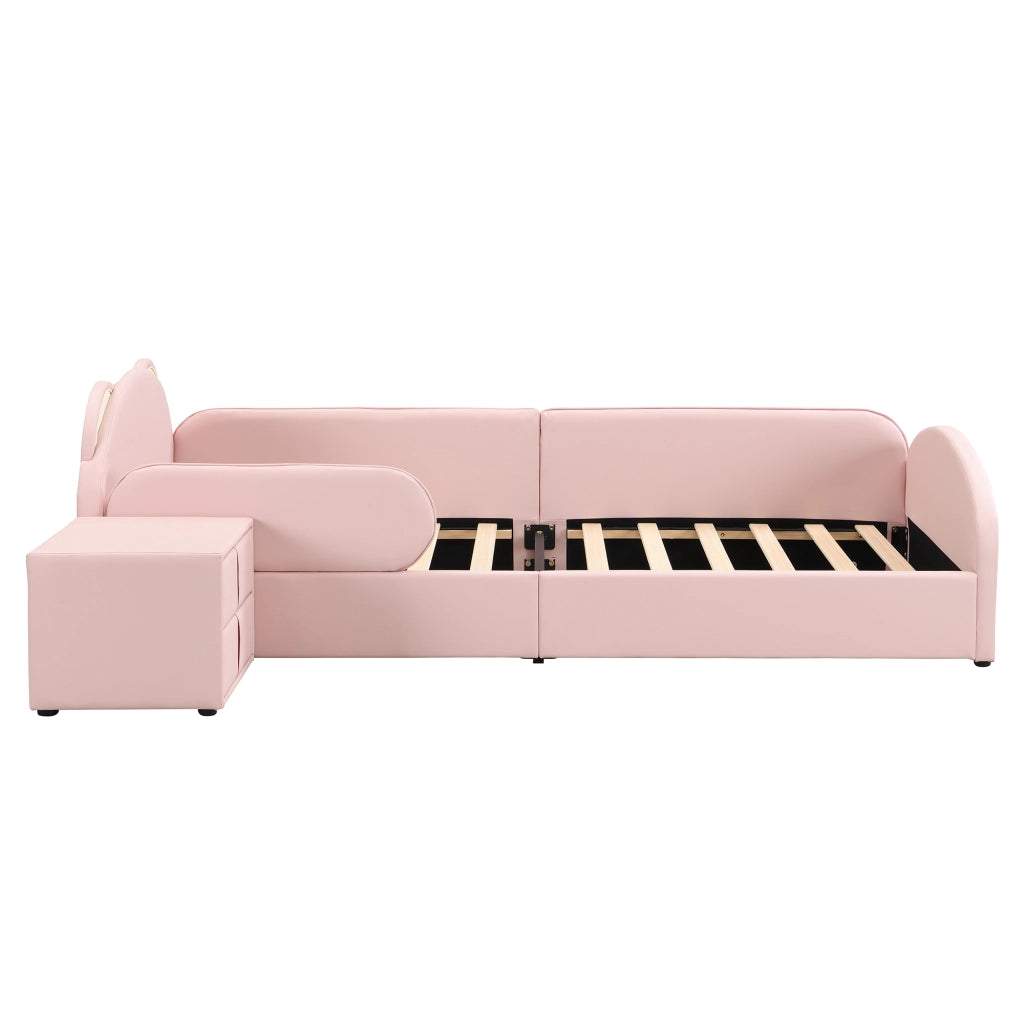 Letto per Bambini 90 x 200 cm; Letto Singolo con Comodino e Testiera Orsetto - Rosa
