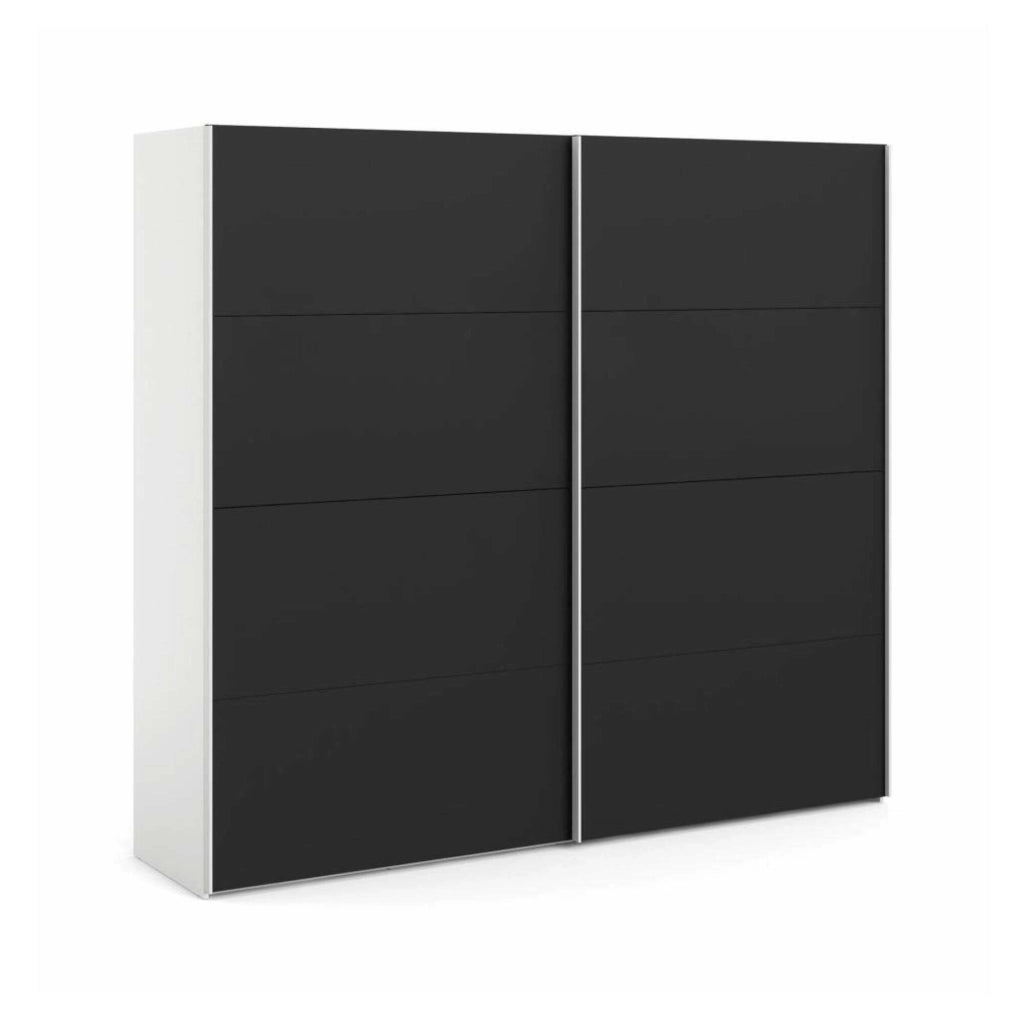 Guardaroba 2 ante Kauri, Mobile camera da letto, Cabina armadio portabiti, Armadio appendiabiti, 243x61 h220 cm, Bianco e Nero