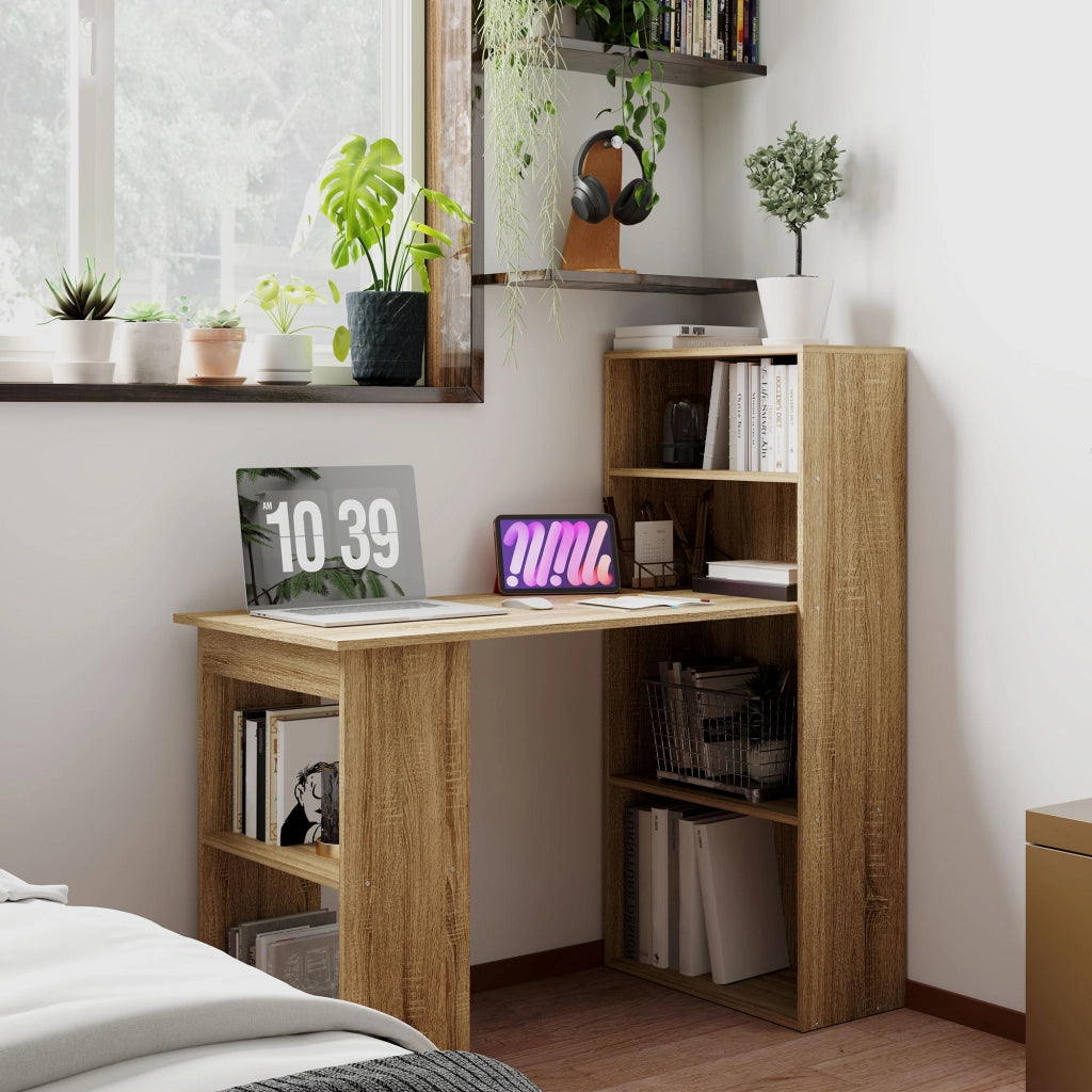Scrivania angolare con libreria ¨C Zephmum ¨C Rovere 120x60x180