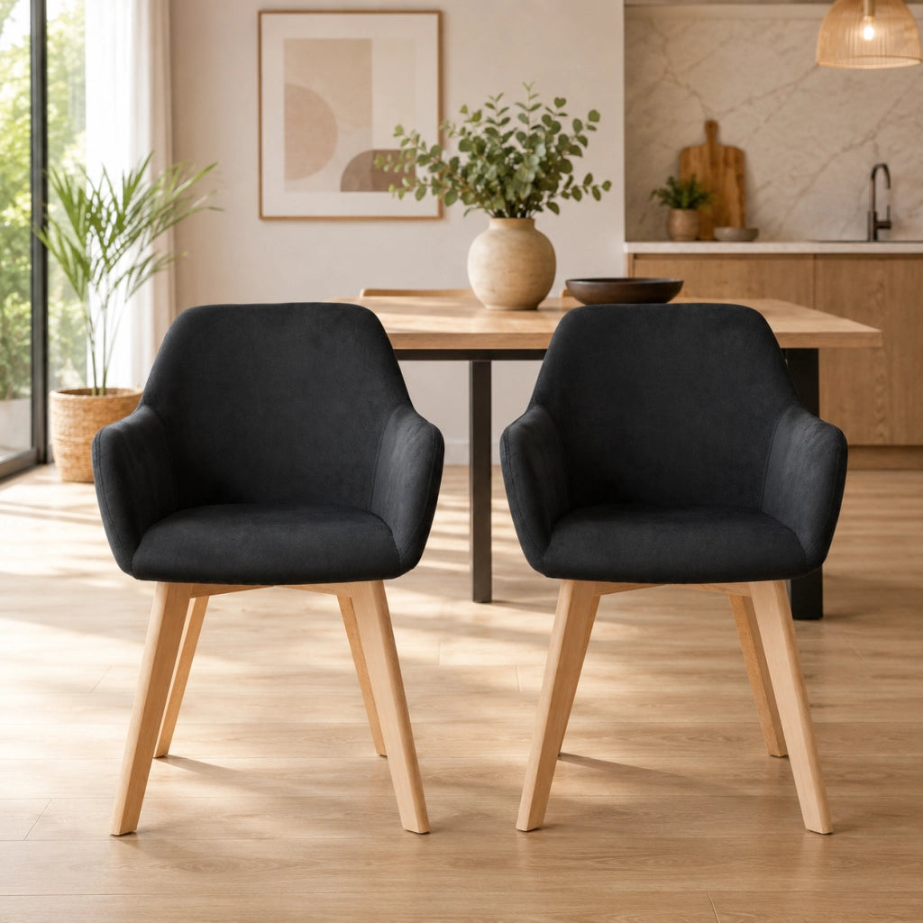 Set di 2 sedie da pranzo 54x57x80 cm con schienale ergonomico e braccioli in poliestere nero