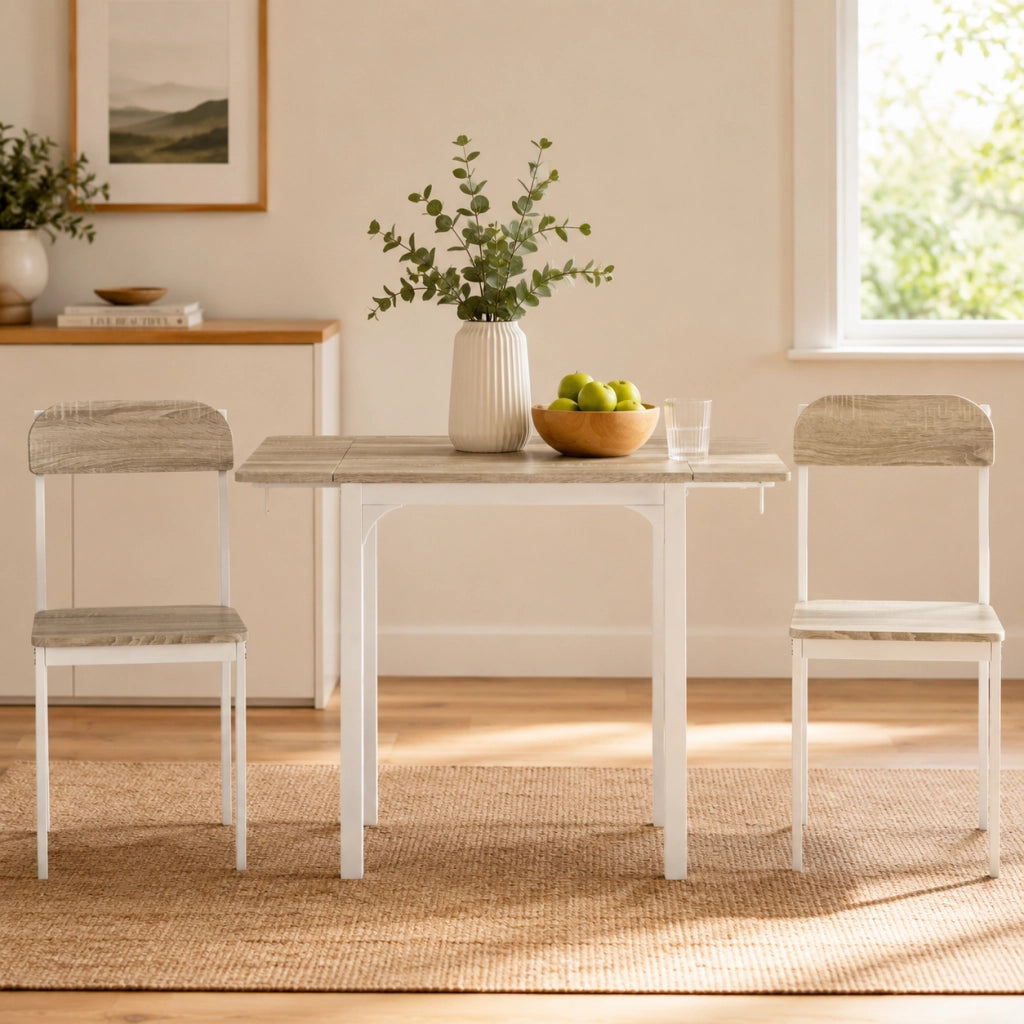 Set da pranzo 3 posti con tavolo pieghevole in MDF naturale