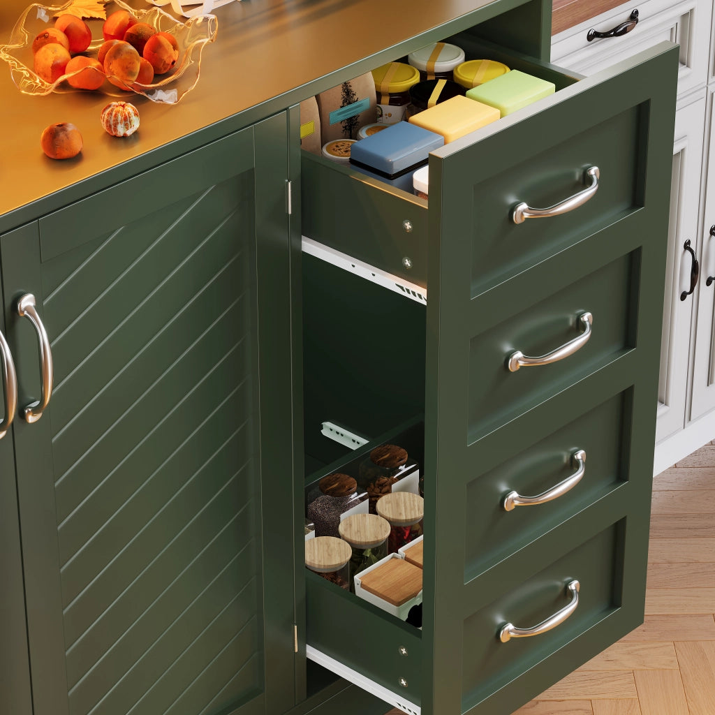 Credenza con LED e 4 ante, 2 cassetti e portabottiglie, mobile contenitore in MDF verde 120 × 40 × 188 cm