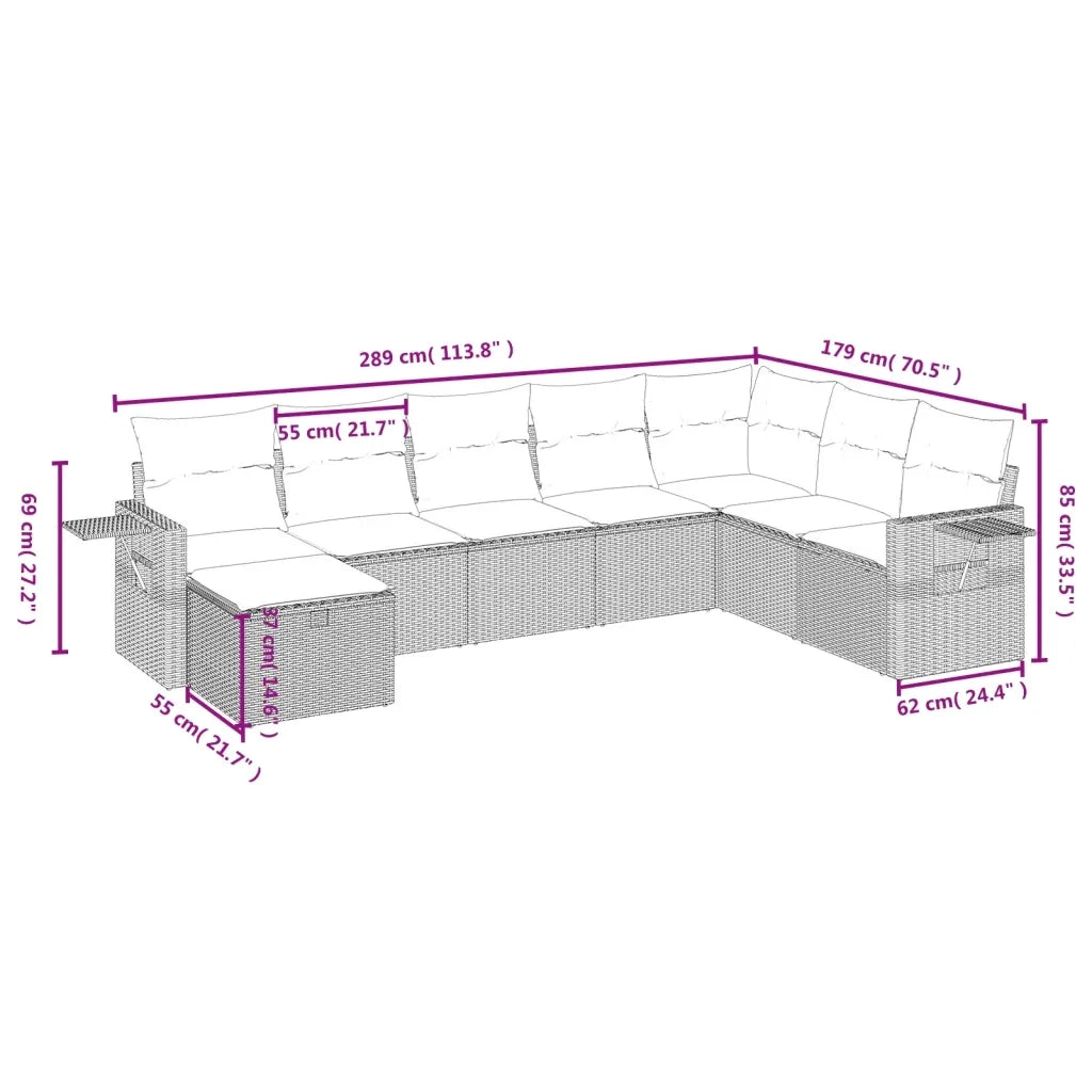 Set Divano da Giardino 8 pz con Cuscini Beige Misto Polyrattan