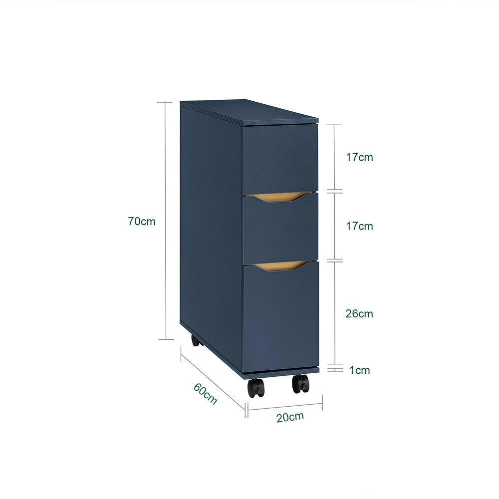 SoBuy Mobiletto Bagno Salvaspazio 20cm con 3 Cassetti e Scomparto Laterale Mobile Bagno con Ruote Cassettiera Armadietto Bagno per Spazi Ridotti Cucina o Lavanderia 60x20x70cm BZR191-B