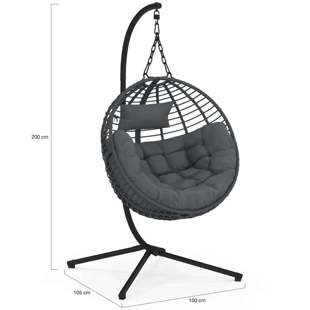 IDMarket - Poltrona rotonda traforata con effetto rattan grigio e cuscino grigio