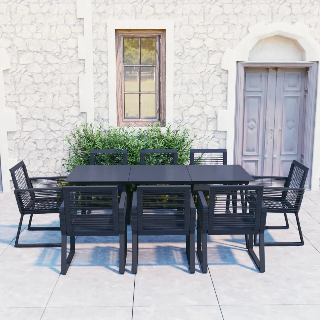 Set da Pranzo da Giardino 9 pz in Rattan PVC Nero cod mxl 52855