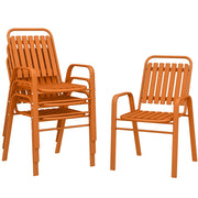 Set 4 Sedie da Giardino Impilabili con Schienale Alto e Braccioli, in PP e Acciaio, 56x66x91 cm, Arancione