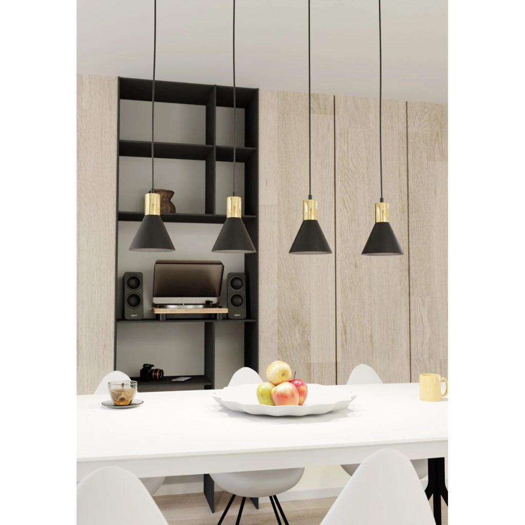 Lampada a sospensione Rosa in acciaio nero opaco e oro