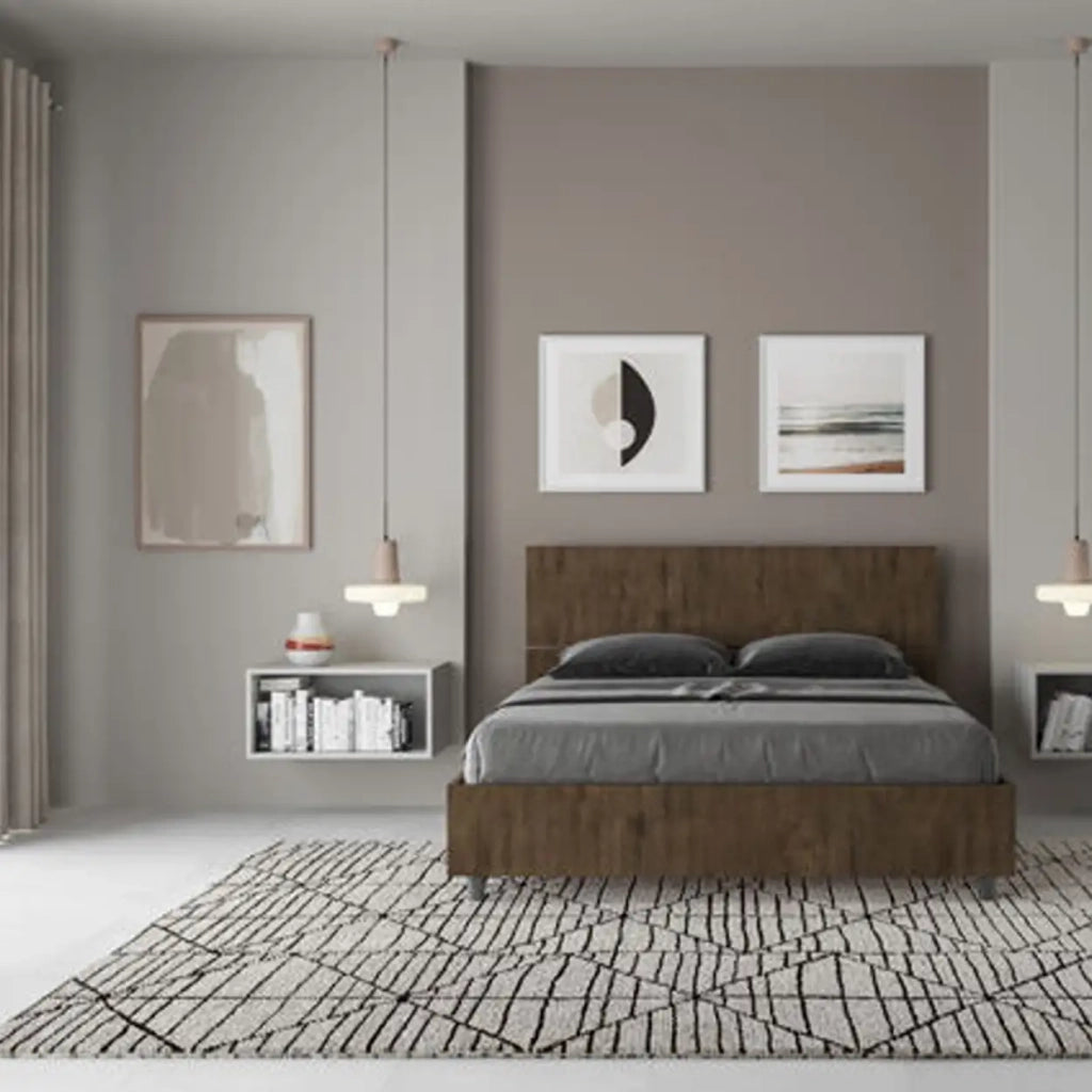 Letto matrimoniale francese con rete 140x200 testata inclinata noce Demas