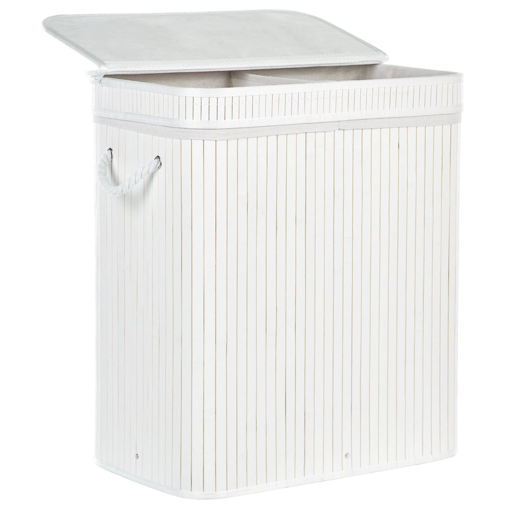 Cestino portaoggetti in bambù bianco con coperchio Cestino per biancheria Accessori pratici lavanderia bucato