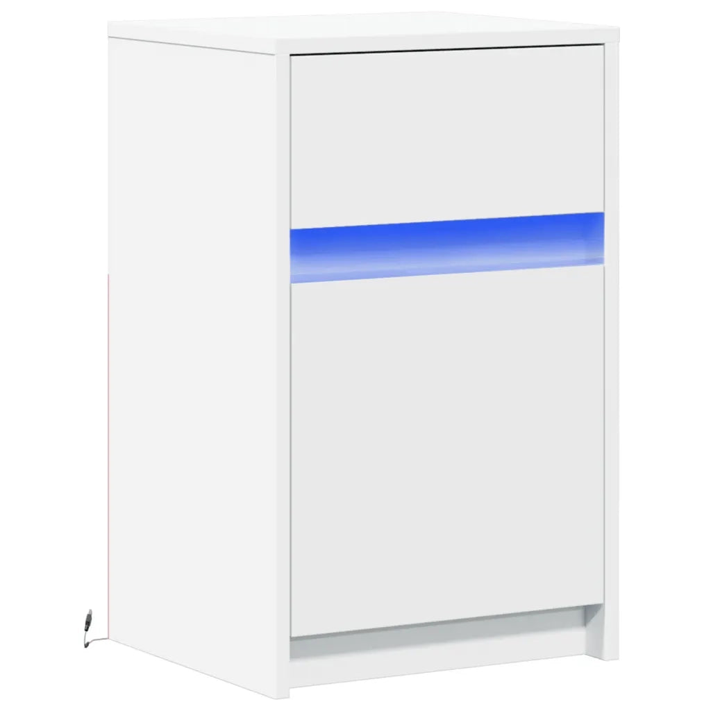 Comodino con Luci LED-Tavolino da notte Bianco in Legno Multistrato 866914