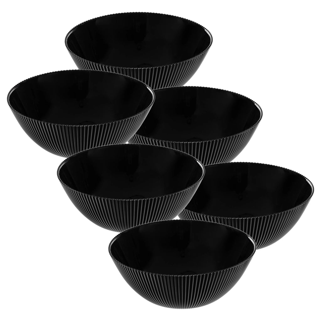 Set di 6 ciotole da insalata KADAX in vetro, 20 cm, per zuppe e snack, nere, scanalate.