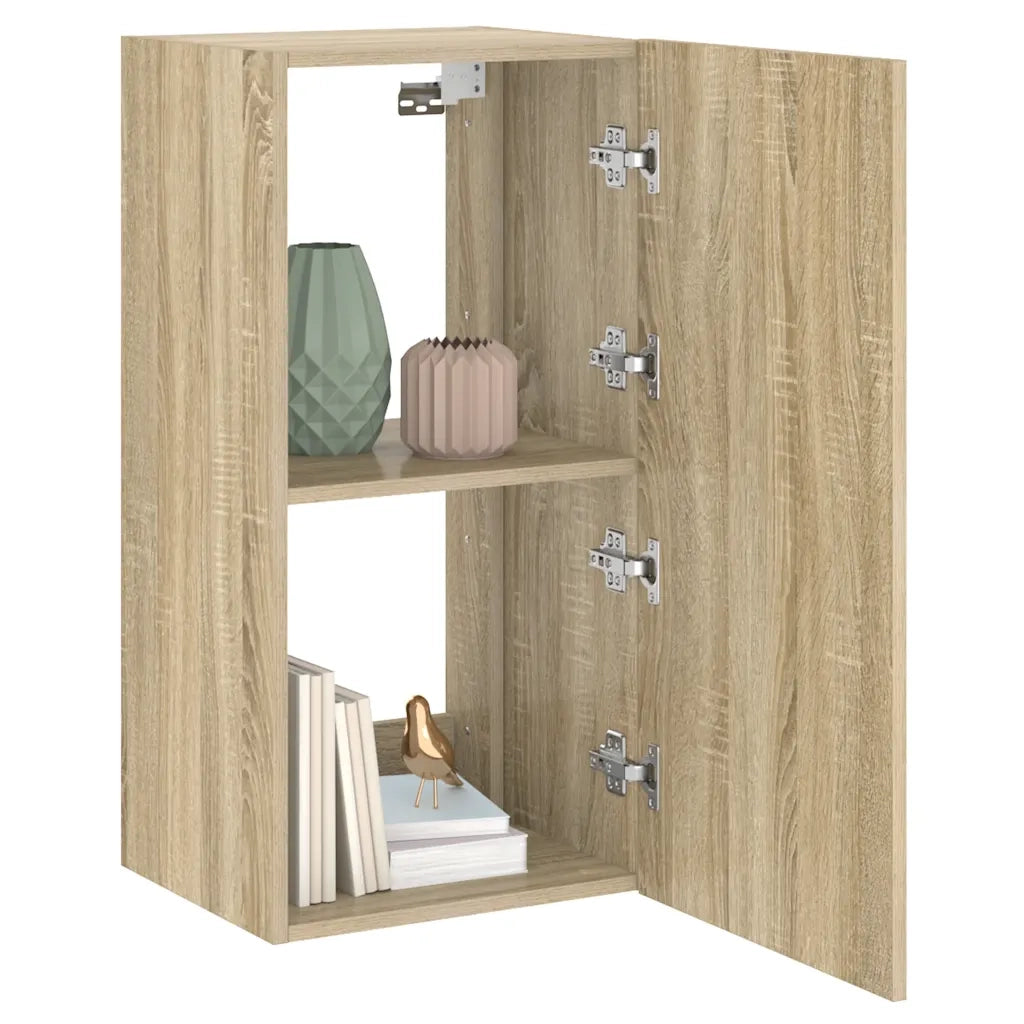 Mobile TV a Parete con Luci LED-Mobile TV a Muro Rovere Sonoma 40,5x35x80 cm