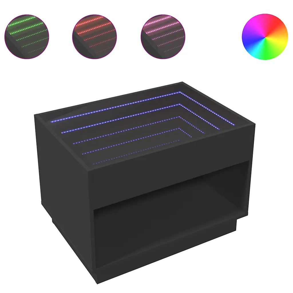 Tavolino da Salotto con LED Infinity Nero 70x50x50 cm 847659