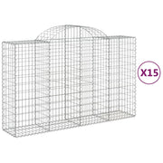 Cestini gabbioni recinzione a gabbia muro di contenimento ad arco 15 pezzi 200 x 50 x 120/140 cm ferro zincato argento 02_0040414