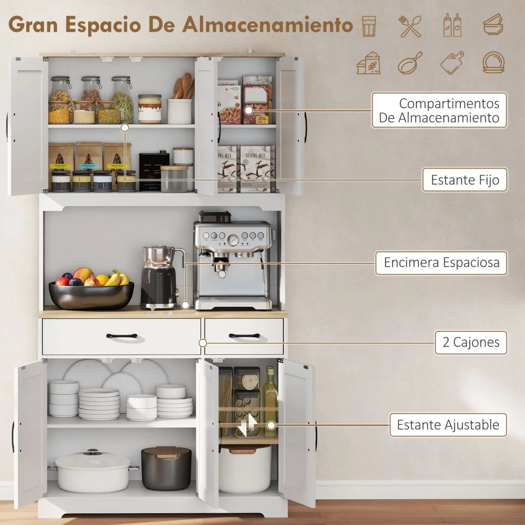 Armadio da Cucina con 6 Ante e 2 Cassetti ¨C Zephmum ¨C Bianco 90x51x