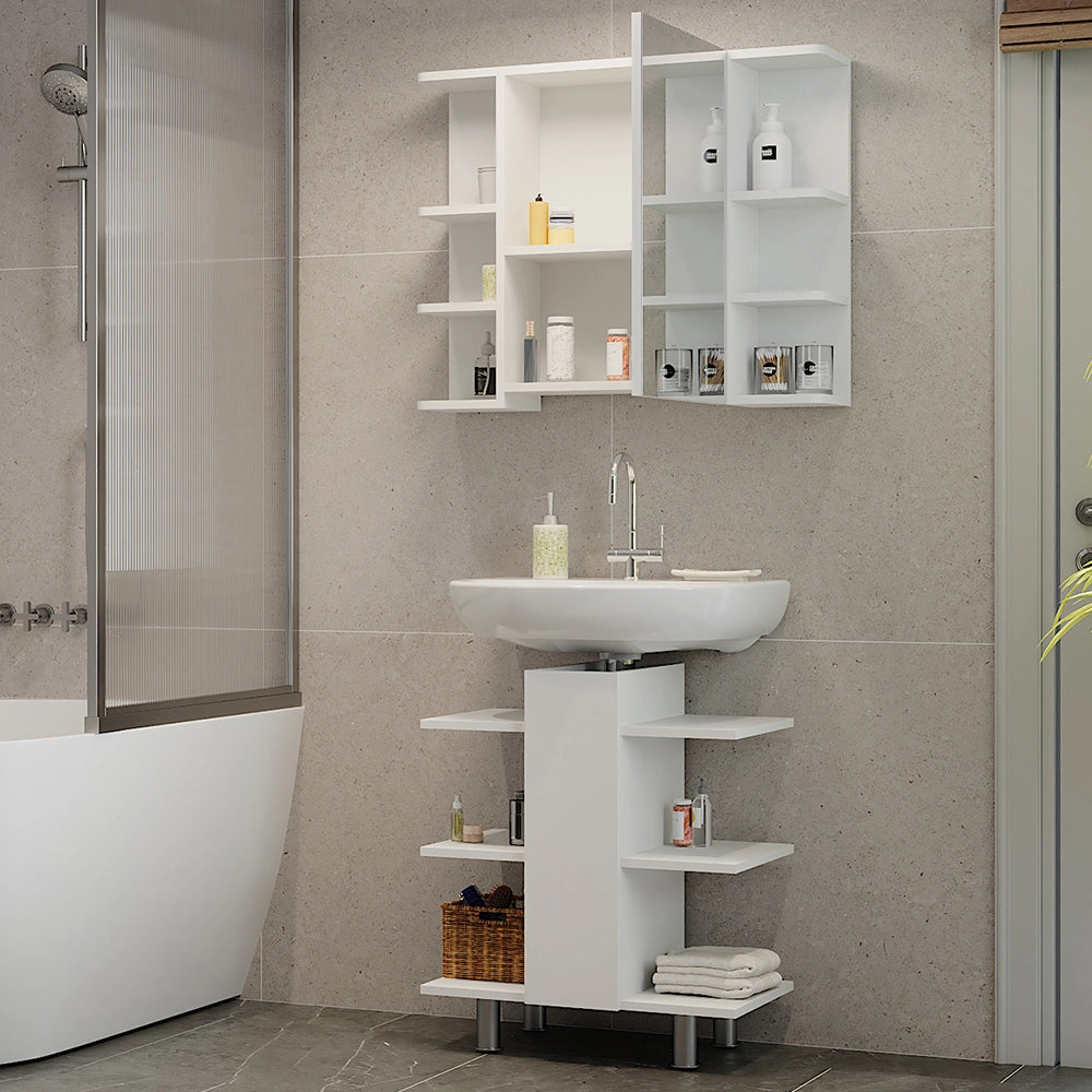 Vicco Set di mobili da bagno Bianco 2 parti, mobile lavabo e mobile specchio per bagno