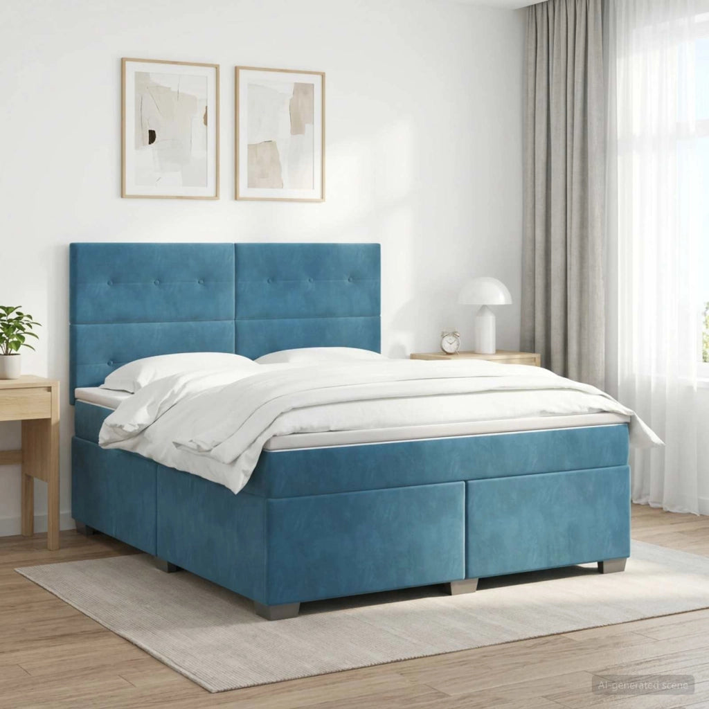 Letto box spring con materasso Blu 140 x 200 cm Velluto 3453660