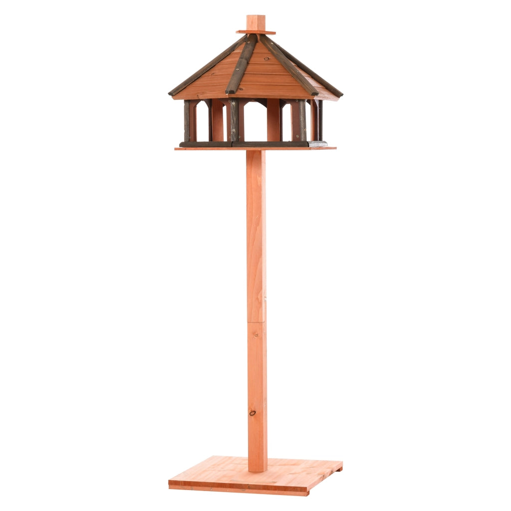 Casetta da giardino in legno con tetto a due falde base stabile e piattaforma per cibo e acqua natural Ø52 × 130 cm