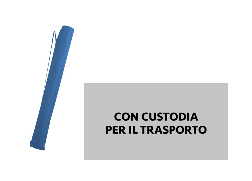 Ombrellone Spiaggia Mare Portatile Palo Reclinabile Tinta Unita Modello Caprera - Diametro 220 - Blu