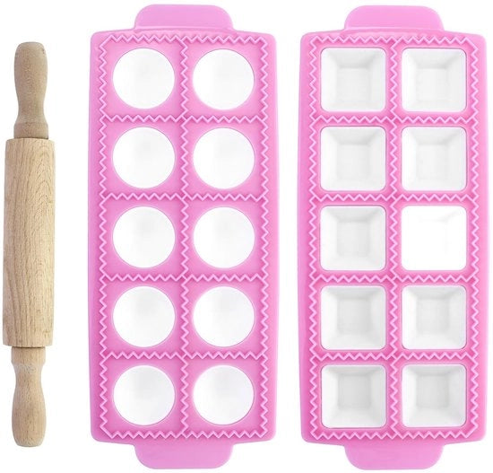 Set per Ravioli - 2 Pezzi - Silicone - Forme Ronde e Quadrata - 26,1 x 21,6 x 3 cm - Facile da Pulire - Mould per Pasta
