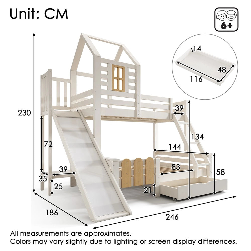 Letto a Castello 90x200 / 140x200 con Scivolo, Cassetto e Rete a Doghe ¨C MINIMAL ¨C Legno