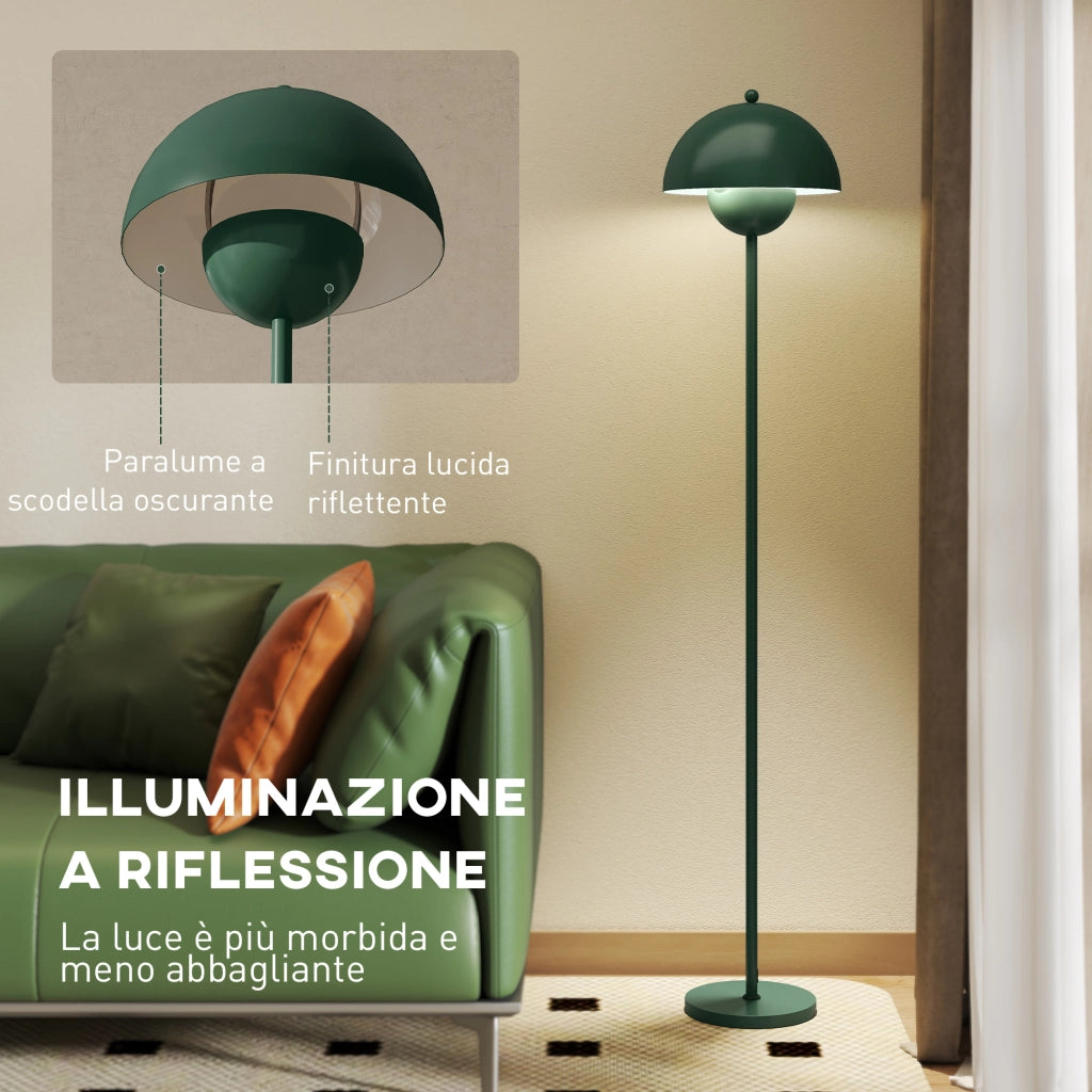 Lampada da Terra con Paralume Semicircolare Ø30x155 cm Interruttore a Pedale in Acciaio Verde