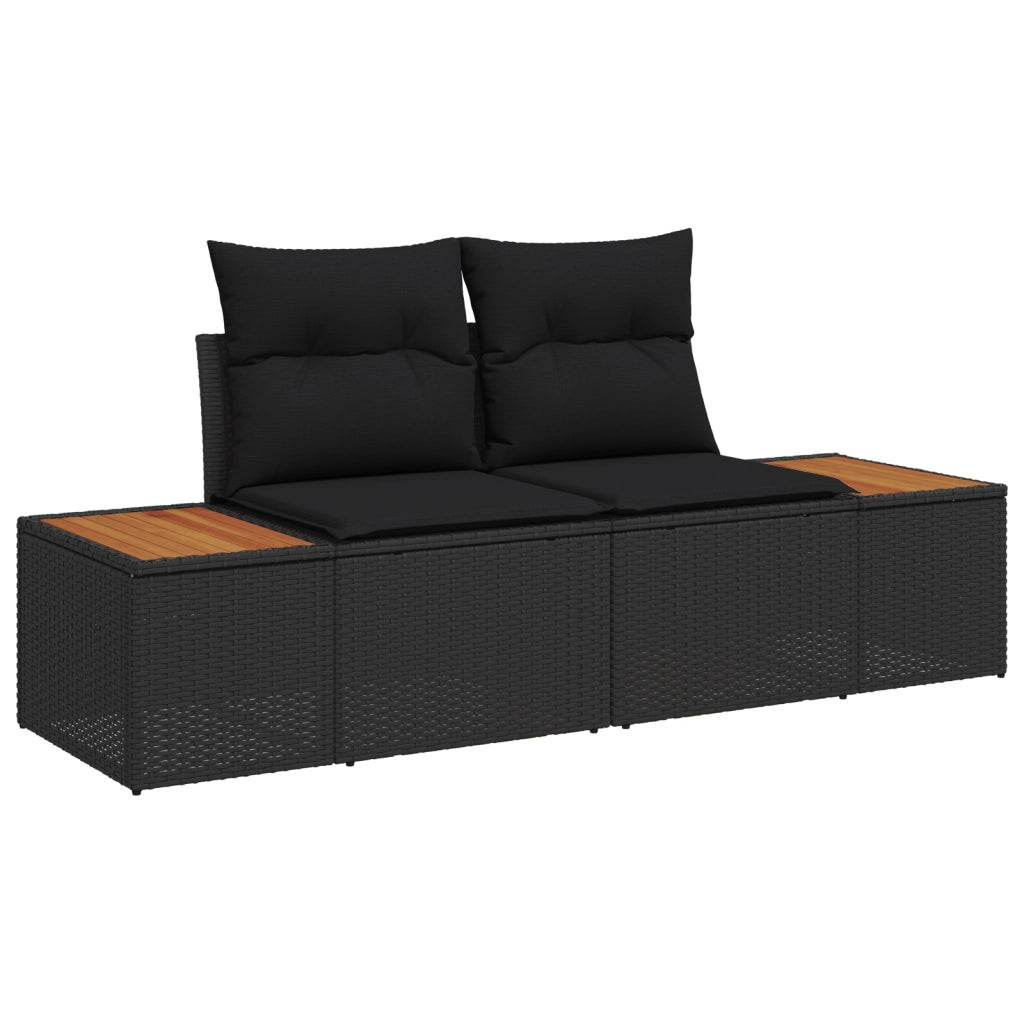 Set Divano da Giardino con Cuscini da 6 Pezzi Nero Polyrattan Acacia