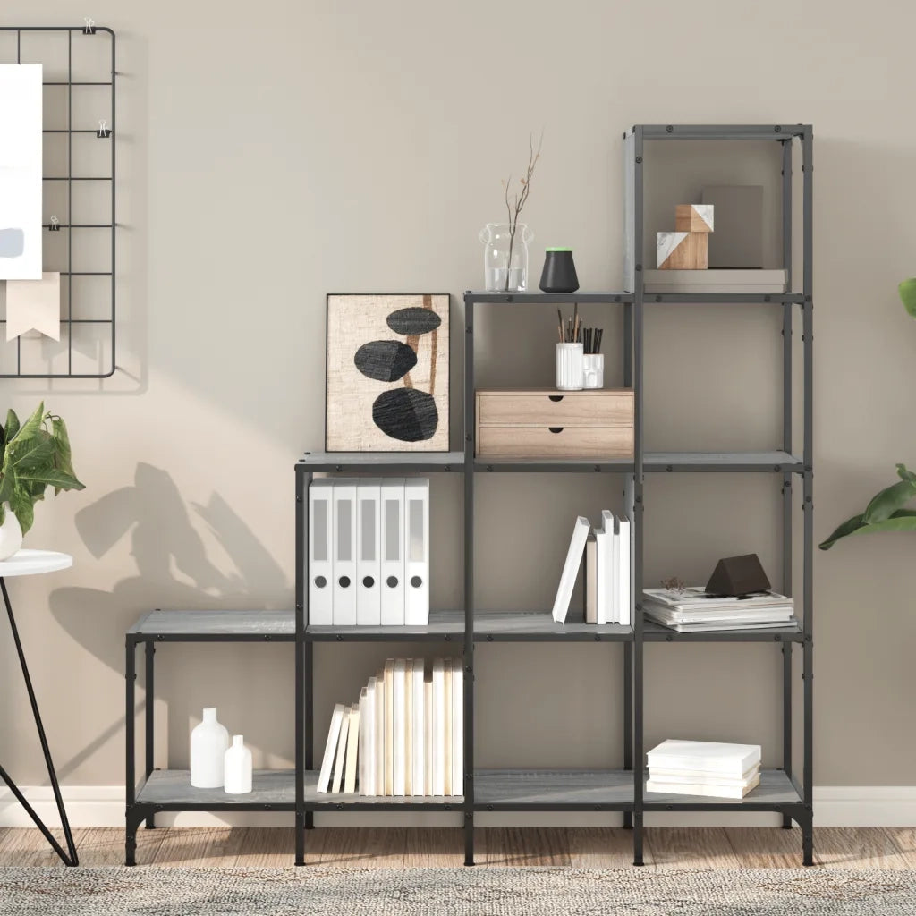 Libreria-Scaffale per Libri-Mobile di Stoccaggio Grigio Sonoma 122x30x132cm Legno Multistrato e Metallo