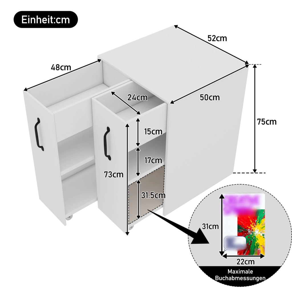 Mobile contenitore con ruote bianco 52 x 50 x 75 cm