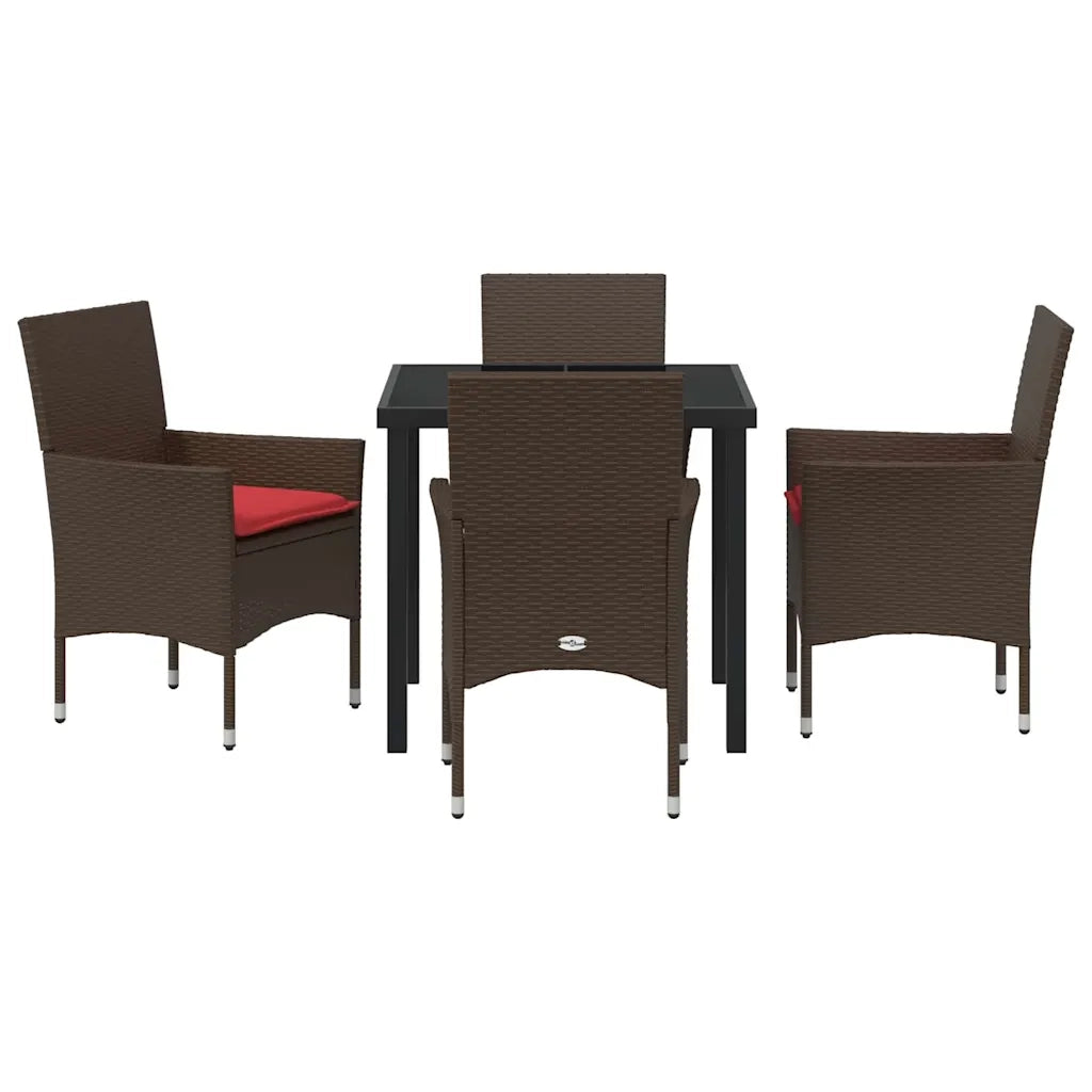 Set di tavolo e sedie con cuscino 5 pcs Marrone Rattan in PE