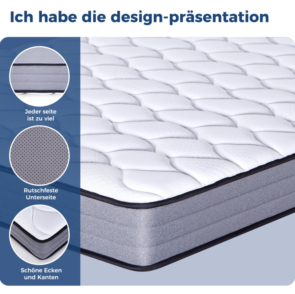 Materasso a molle insacchettate a 7 zone in memory foam; bianco e grigio