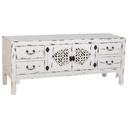 Mobile basso in legno laccato bianco, 4 cassetti 2 porte 120x40x50h cm