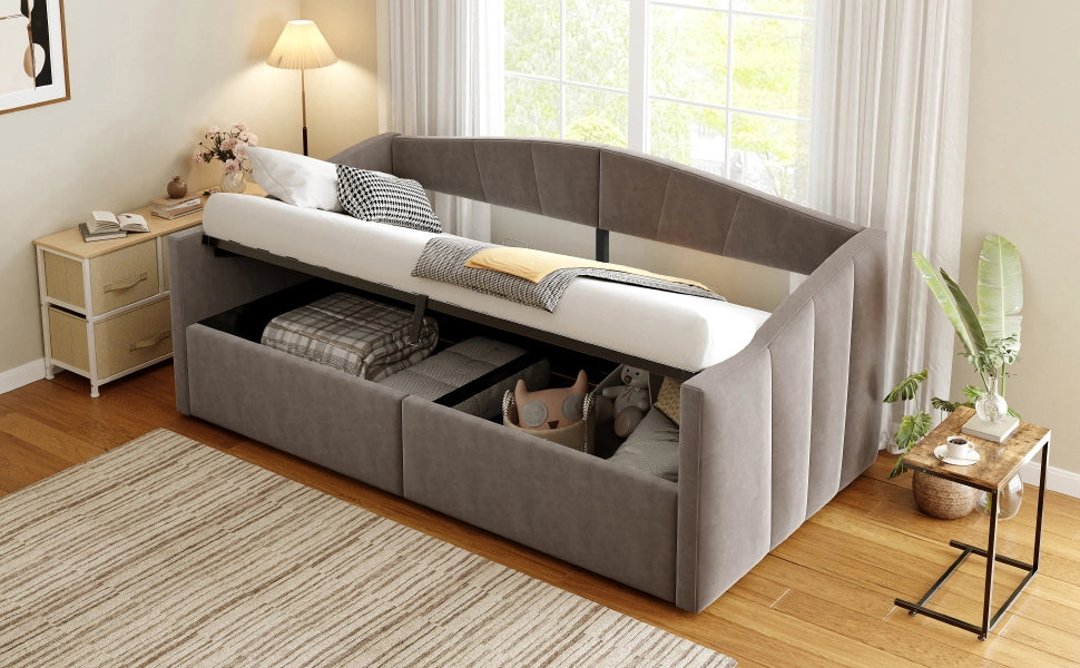 Letto sofà con sistema idraulico in velluto grigio 90x200 cm