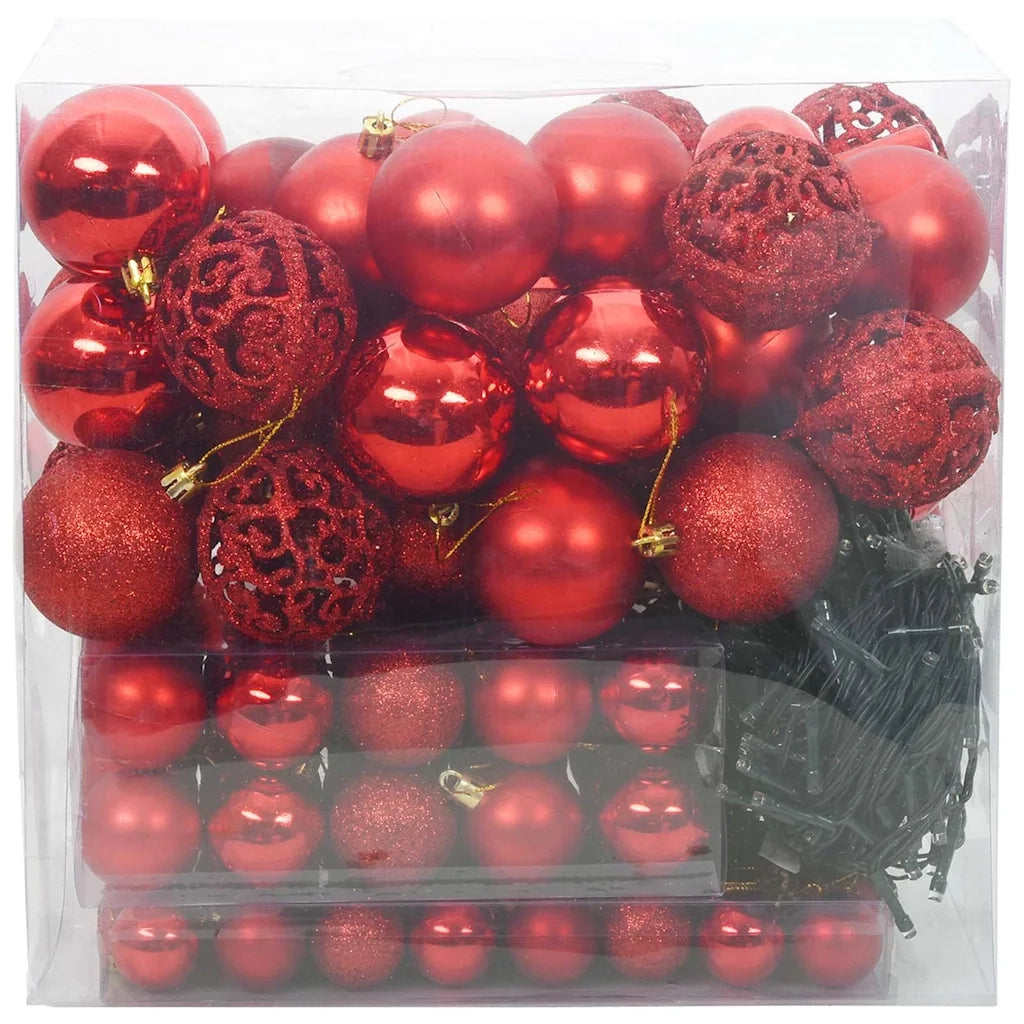 Set di Palle di Natale con 300 LED 120 pz-Decorazioni natalizie Rosso Plastica