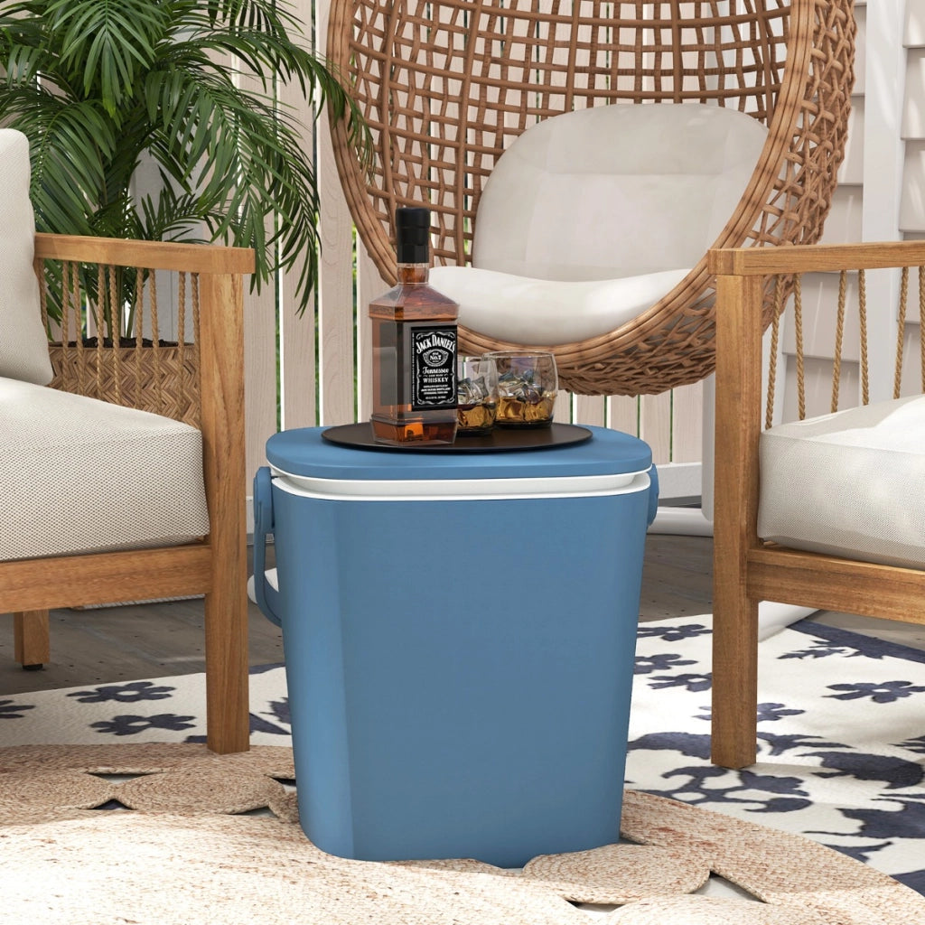 Tavolo bar portatile con frigo da 15L, Tavolo frigorifero in PP resistente alle intemperie con maniglia Blu-Contenitori raffreddamento
