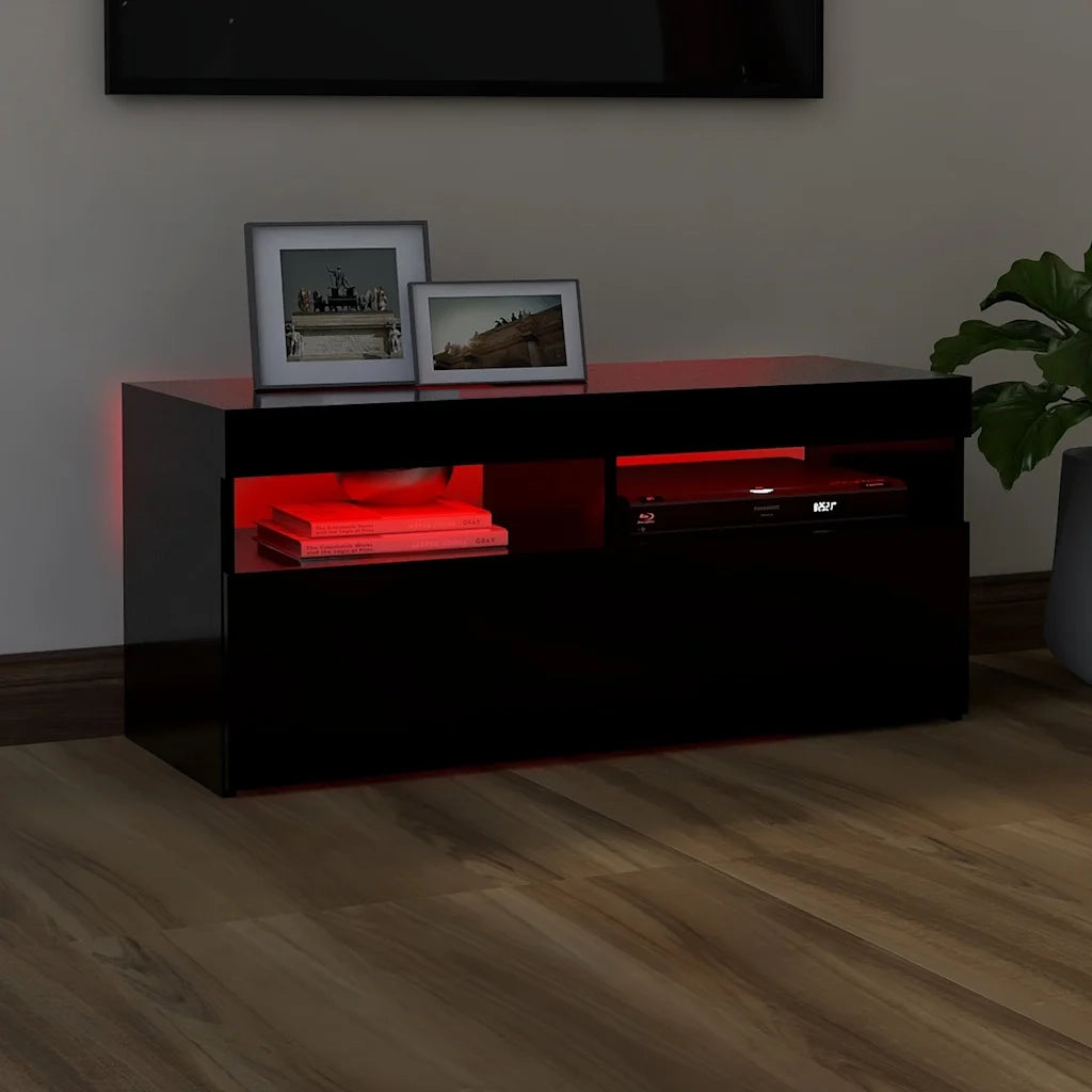 Mobile Porta TV con Luci LED-Credenza TV Nero 90x35x40 cm
