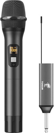 Microfono a mano senza fili per karaoke e eventi - sistema UHF metallico con ricevitore ricaricabile e portata di 200ft