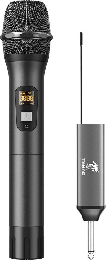 Microfono a mano senza fili per karaoke e eventi - sistema UHF metallico con ricevitore ricaricabile e portata di 200ft