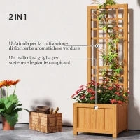 Fioriera con Traliccio per Rampicanti con Foro di Drenaggio e Fodera, in Legno, 40x40x120 cm, Marrone