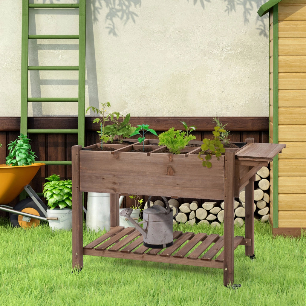 Fioriera da Giardino con Ruote ¨C zephmum ¨C Legno di Abete, Ripiano Pieghevole