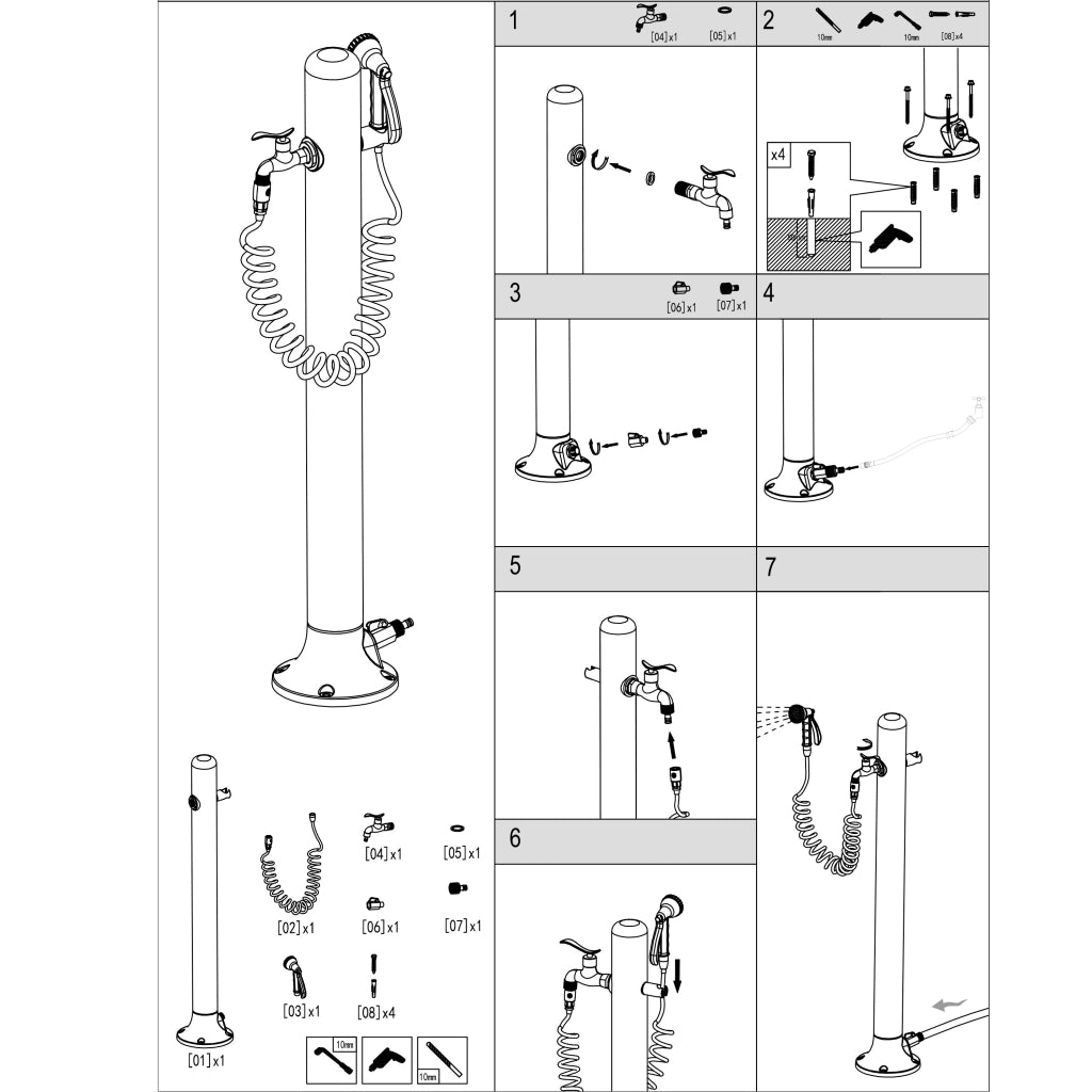 Fontana In Alluminio Resistente Con Attacco Laterale Include Tubo Da 75 m e Pistola a 8 Getti Facile Da Montare Ideale Per Esterni